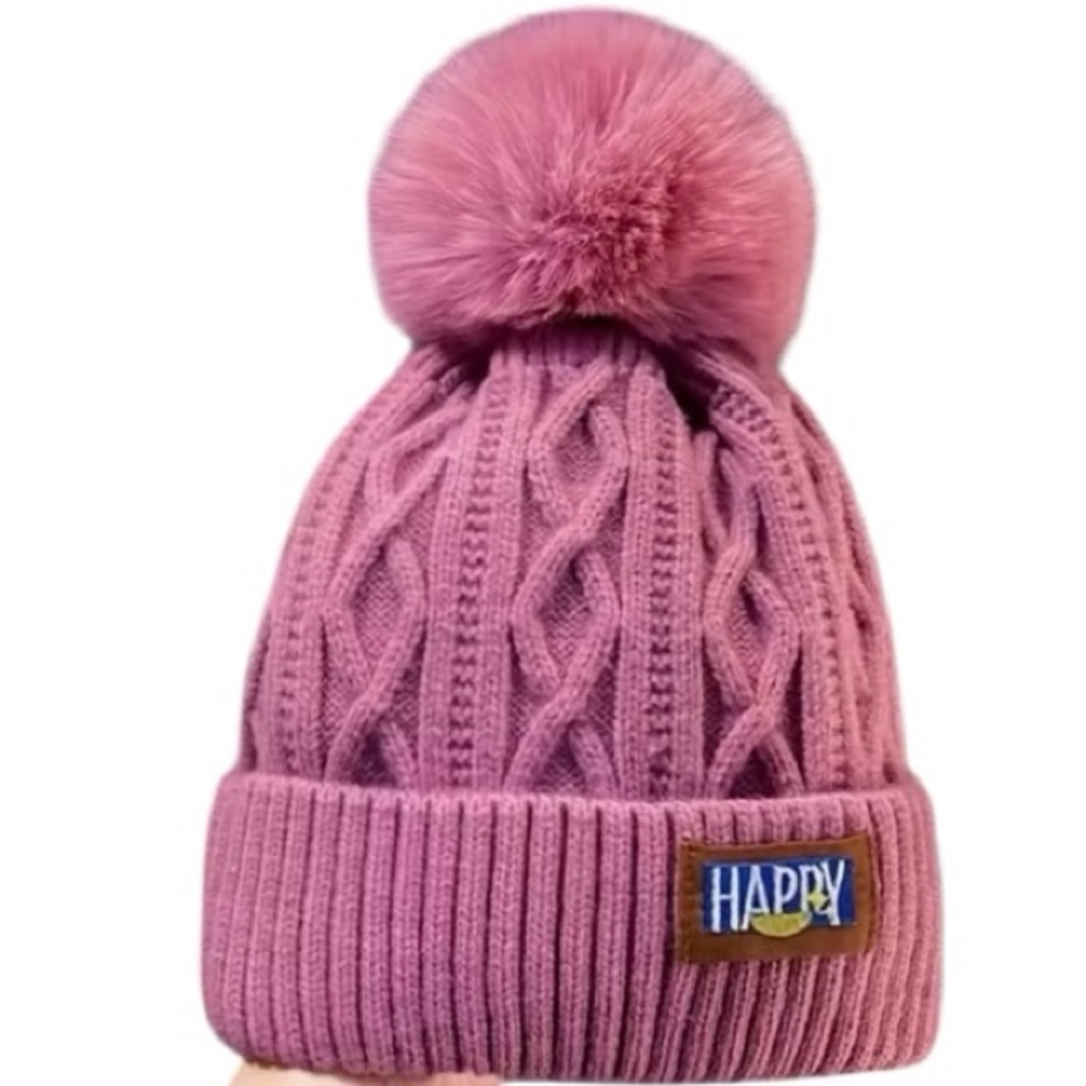 Pinkish Purple Textured Knit Cable Pom-Pom Warm Winter Beanie NWOT